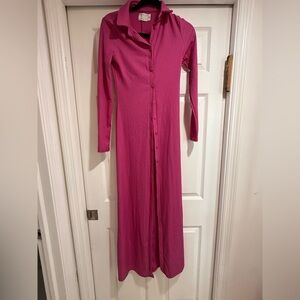 Pink Long Sleeve Button-Up Dress